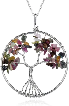 1pc Tree of Life Gemstone Pendant Necklace Symbol of Growth Rebirth 26 Inch 30 Inch Chakras Crystal Stones Stainless Steel Chain Tarnish Resistant Women Men Jewelry