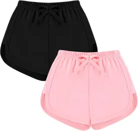 2 Pack Toddler Baby Girl Shorts Solid Little Girls Shorts Baby Summer Athletic Pants with Drawstring 18M-6T