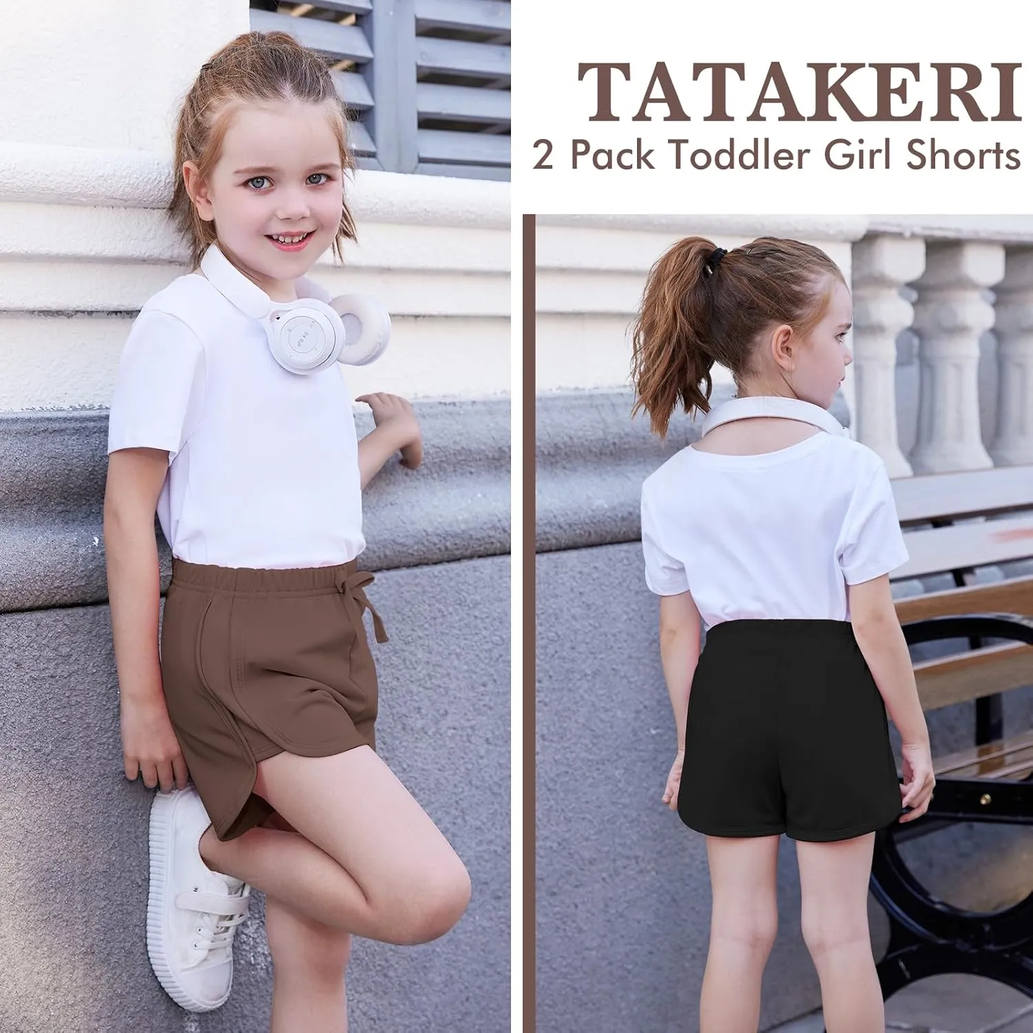 2 Pack Toddler Baby Girl Shorts Solid Little Girls Shorts Baby Summer Athletic Pants with Drawstring 18M-6T