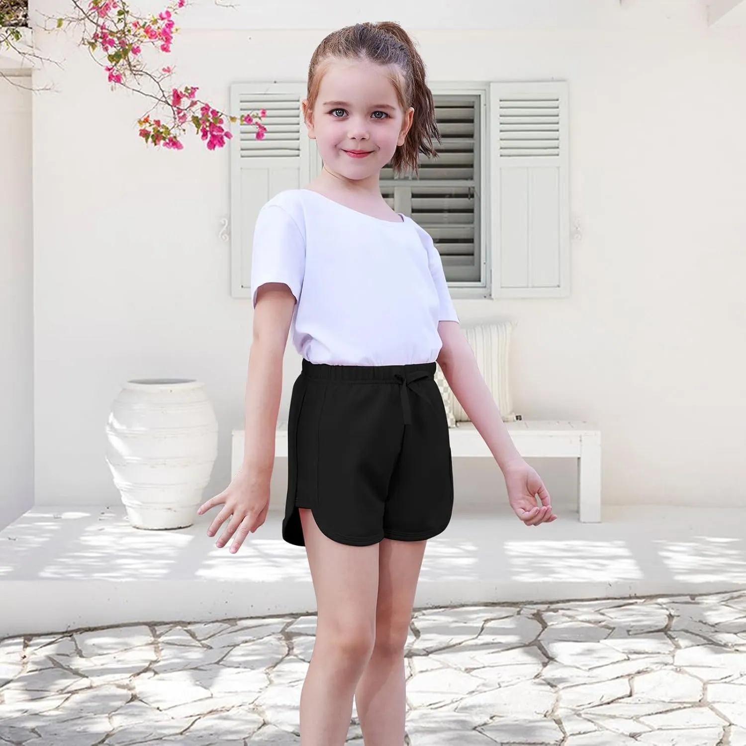 2 Pack Toddler Baby Girl Shorts Solid Little Girls Shorts Baby Summer Athletic Pants with Drawstring 18M-6T