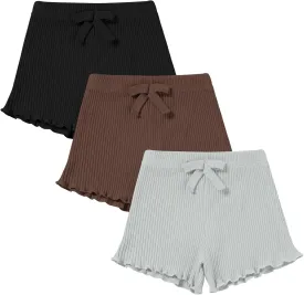 3 Pack Baby Toddler Girl Shorts Ribbed Infant Girls Solid Color Soft Elastic Bow Waist Ruffle Summer Casual Shorts