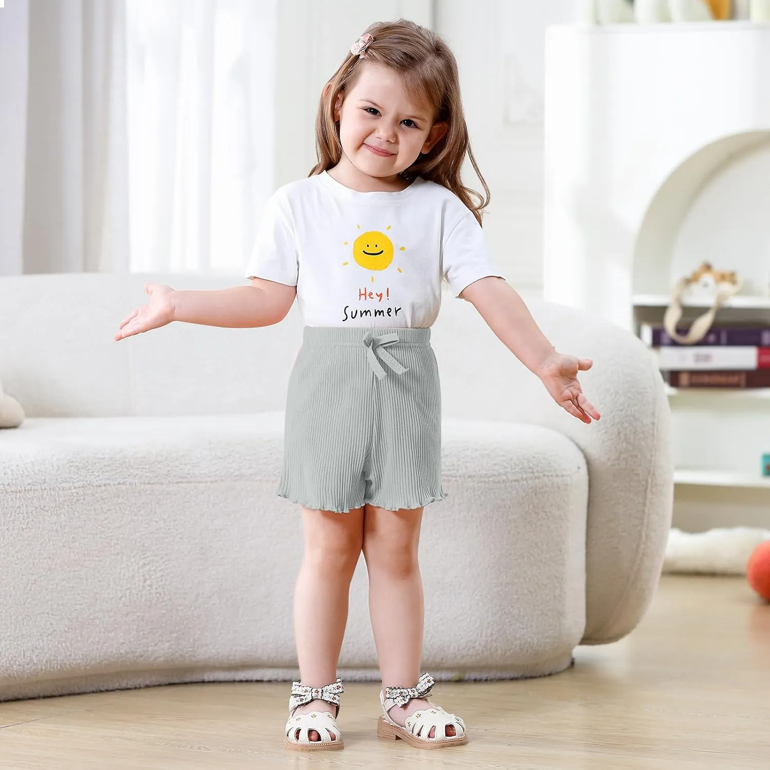 3 Pack Baby Toddler Girl Shorts Ribbed Infant Girls Solid Color Soft Elastic Bow Waist Ruffle Summer Casual Shorts