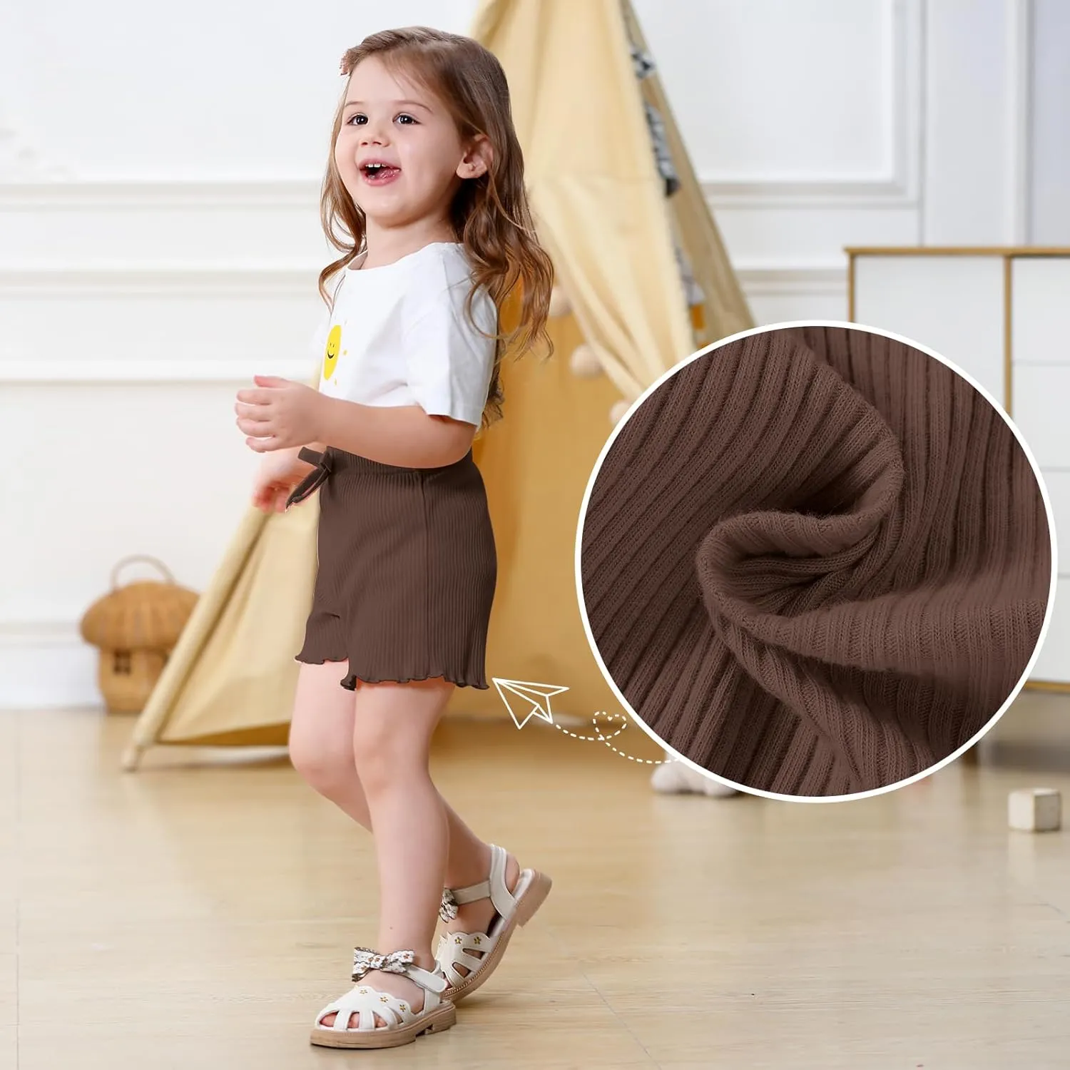 3 Pack Baby Toddler Girl Shorts Ribbed Infant Girls Solid Color Soft Elastic Bow Waist Ruffle Summer Casual Shorts