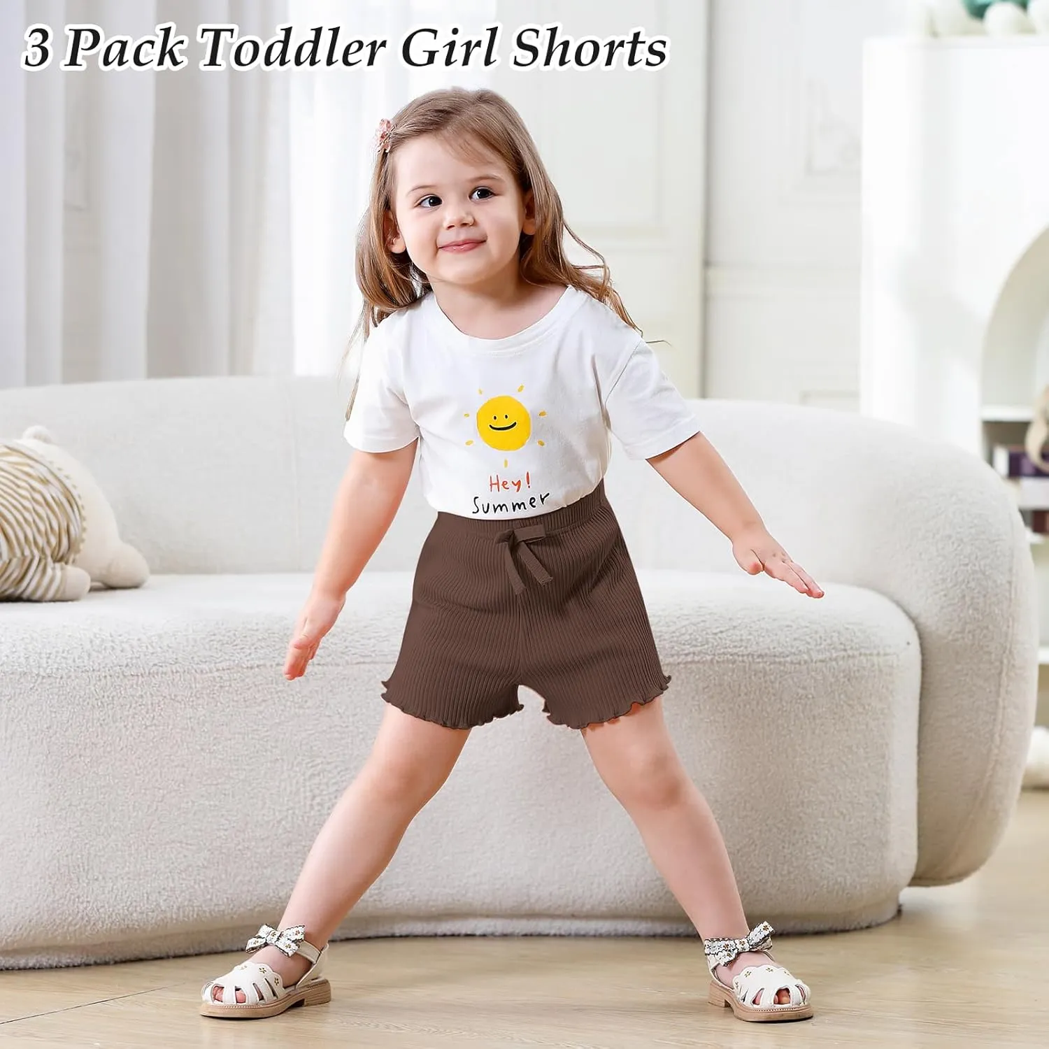 3 Pack Baby Toddler Girl Shorts Ribbed Infant Girls Solid Color Soft Elastic Bow Waist Ruffle Summer Casual Shorts