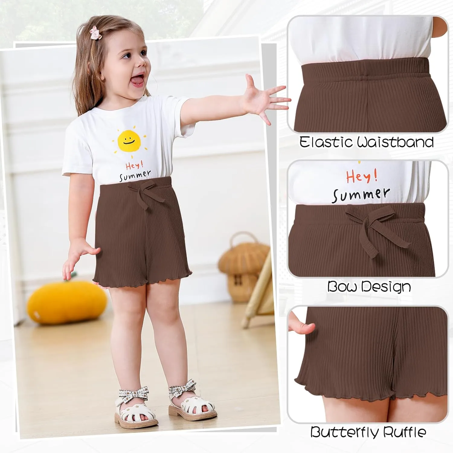 3 Pack Baby Toddler Girl Shorts Ribbed Infant Girls Solid Color Soft Elastic Bow Waist Ruffle Summer Casual Shorts