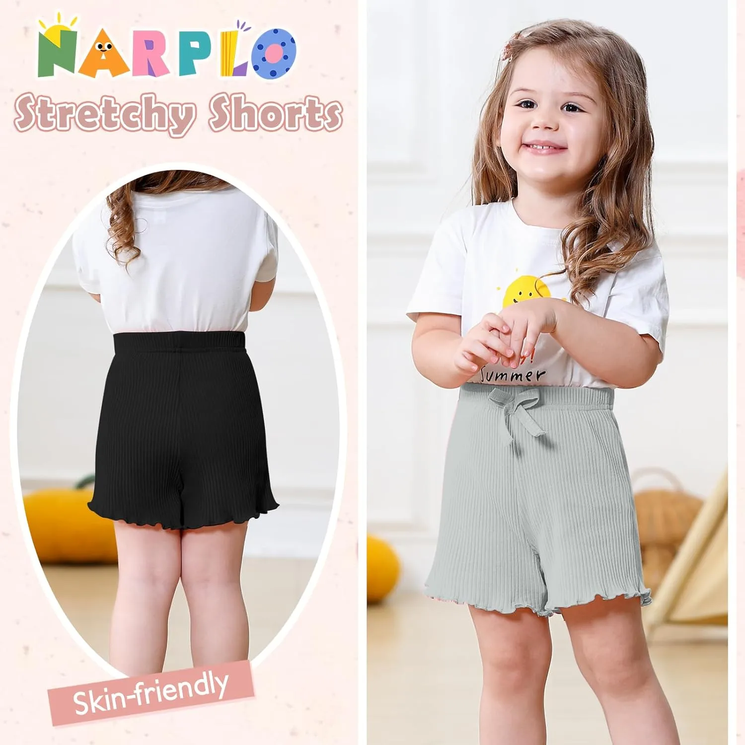 3 Pack Baby Toddler Girl Shorts Ribbed Infant Girls Solid Color Soft Elastic Bow Waist Ruffle Summer Casual Shorts