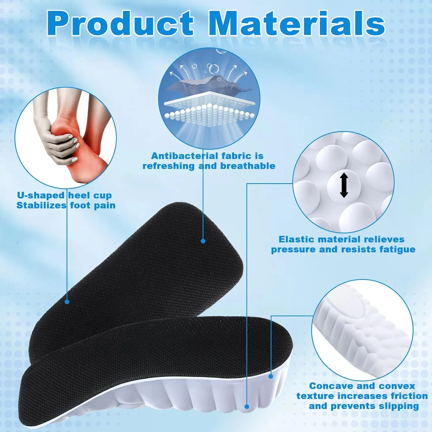 3 Pairs Orthopedic High Pads Height Increase Insoles Arch Support Insoles Height Boosters Cushions for Men, Women(Black,1.4 Inch)