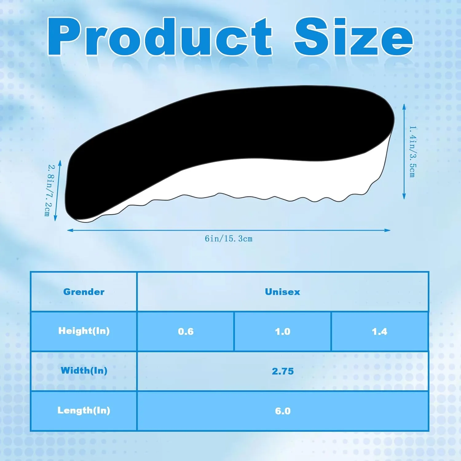 3 Pairs Orthopedic High Pads Height Increase Insoles Arch Support Insoles Height Boosters Cushions for Men, Women(Black,1.4 Inch)