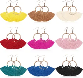 9 Pairs Tassel Earrings for Women Dangling Fan Fringe Earrings Hoop Bohemian Ear Drops for Women Jewelry Party Favor