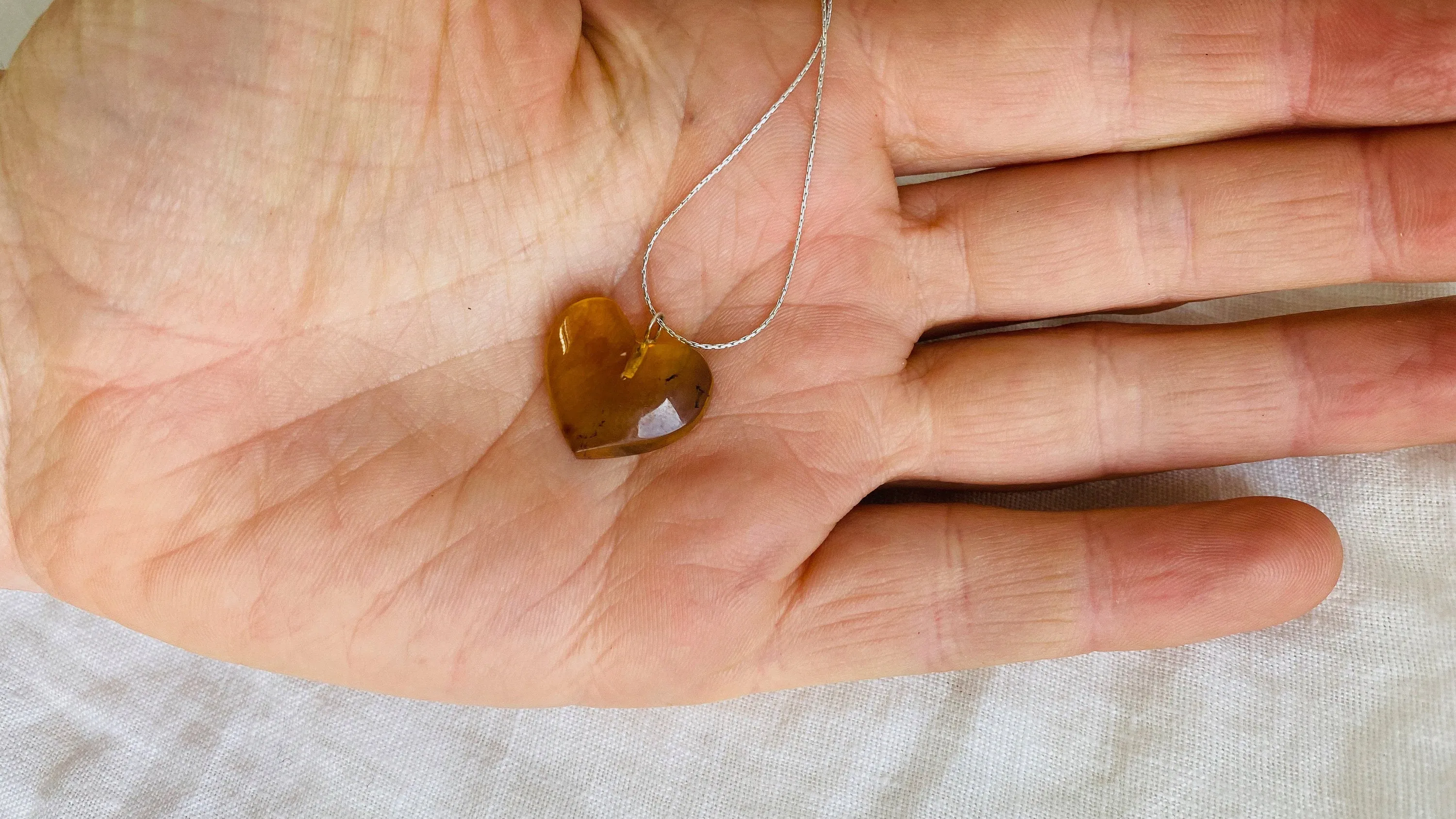 Amber Heart Pendant on a Silver Chain. Atelier Aadya