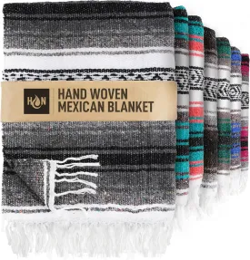 Authentic Extra Large Mexican Blanket - 70"x50" Handwoven Yoga, Serape, Artisanal Falsa, Beach, Camping, Picnic, Outdoor Blanket (Oxford)