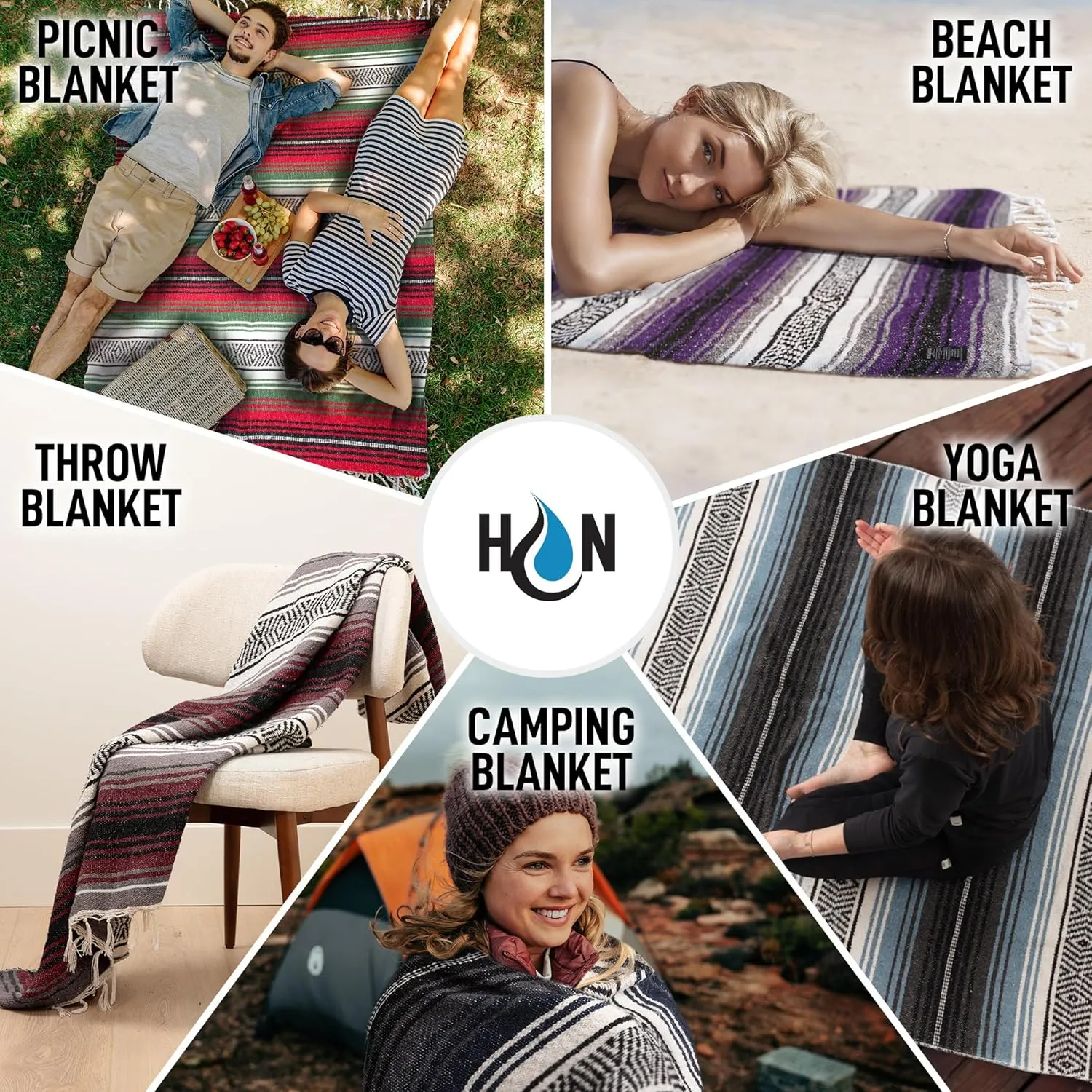 Authentic Extra Large Mexican Blanket - 70"x50" Handwoven Yoga, Serape, Artisanal Falsa, Beach, Camping, Picnic, Outdoor Blanket (Oxford)