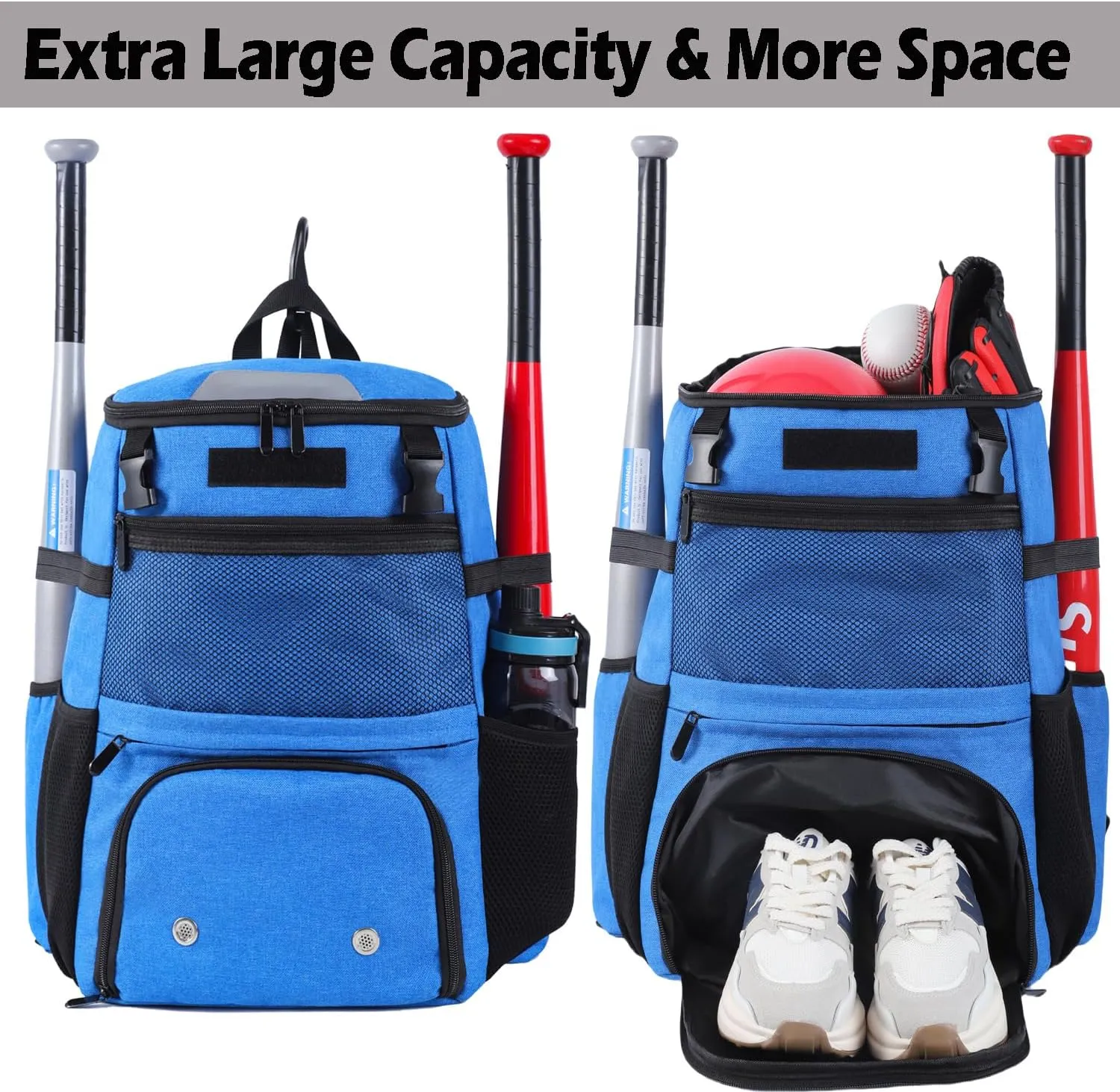 Baseball Backpack, Softball bag & T-Ball with Shoes Compartment for Youth, Boys and Adult, Lightweight Baseball Bag with Fence Hook Hold TBall Bat, Batting Mitten, Helmet, Caps, Teeball Gear