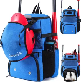 Baseball Backpack, Softball bag & T-Ball with Shoes Compartment for Youth, Boys and Adult, Lightweight Baseball Bag with Fence Hook Hold TBall Bat, Batting Mitten, Helmet, Caps, Teeball Gear