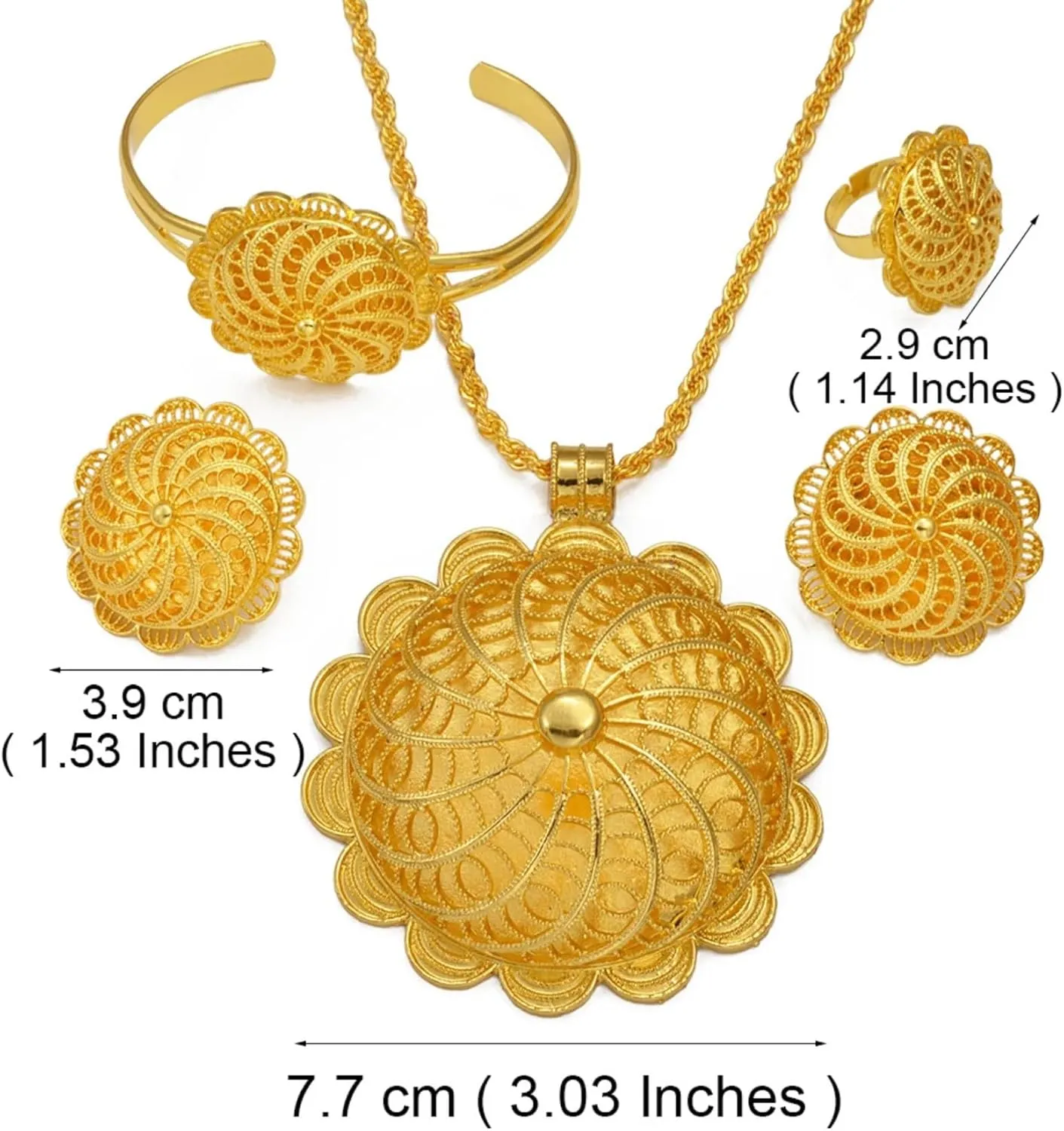 Big Ethiopian Jewelry - Ethiopian Jewelry for Women Set - Big Pendant Necklace Earrings Bracelet Ring African Ethiopian Jewelry Sets Eritrean Traditional Ornaments