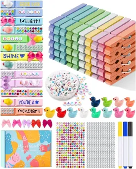 Cheer Pins for Backpack Cheer Stuff Kit 50 Macaron Colored Clothes Pins with Mini Resin Ducks Bows Letter Beads Team Cheerleaders Gifts Bulk Pin Me Ribbon for Bag Decorations Competition Spirit Clips