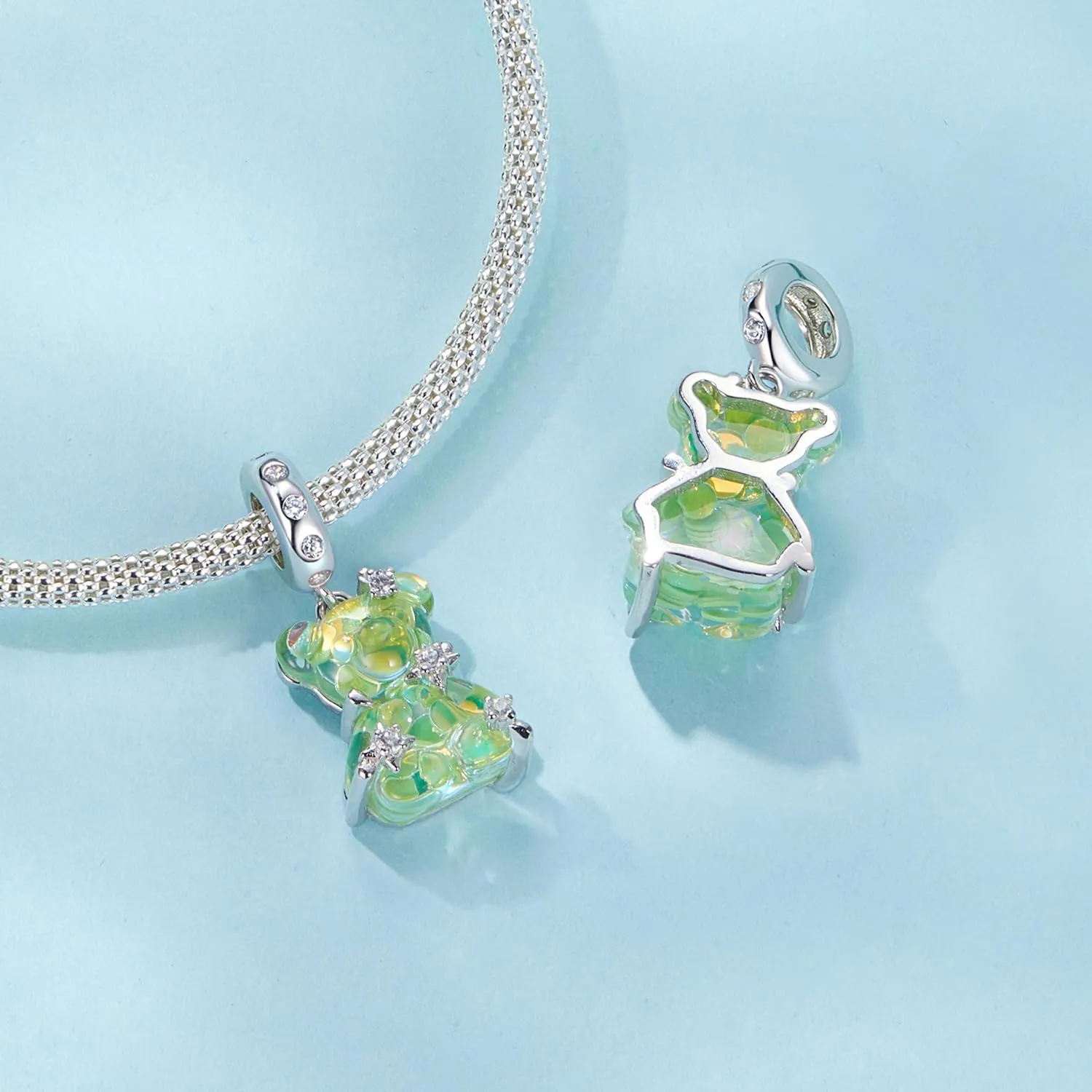 Colorful Bear Charms 925 Sterling Silver Cute Pet Pendant Fits Pandora Bracelet Necklace for Women