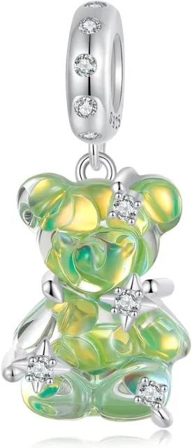 Colorful Bear Charms 925 Sterling Silver Cute Pet Pendant Fits Pandora Bracelet Necklace for Women
