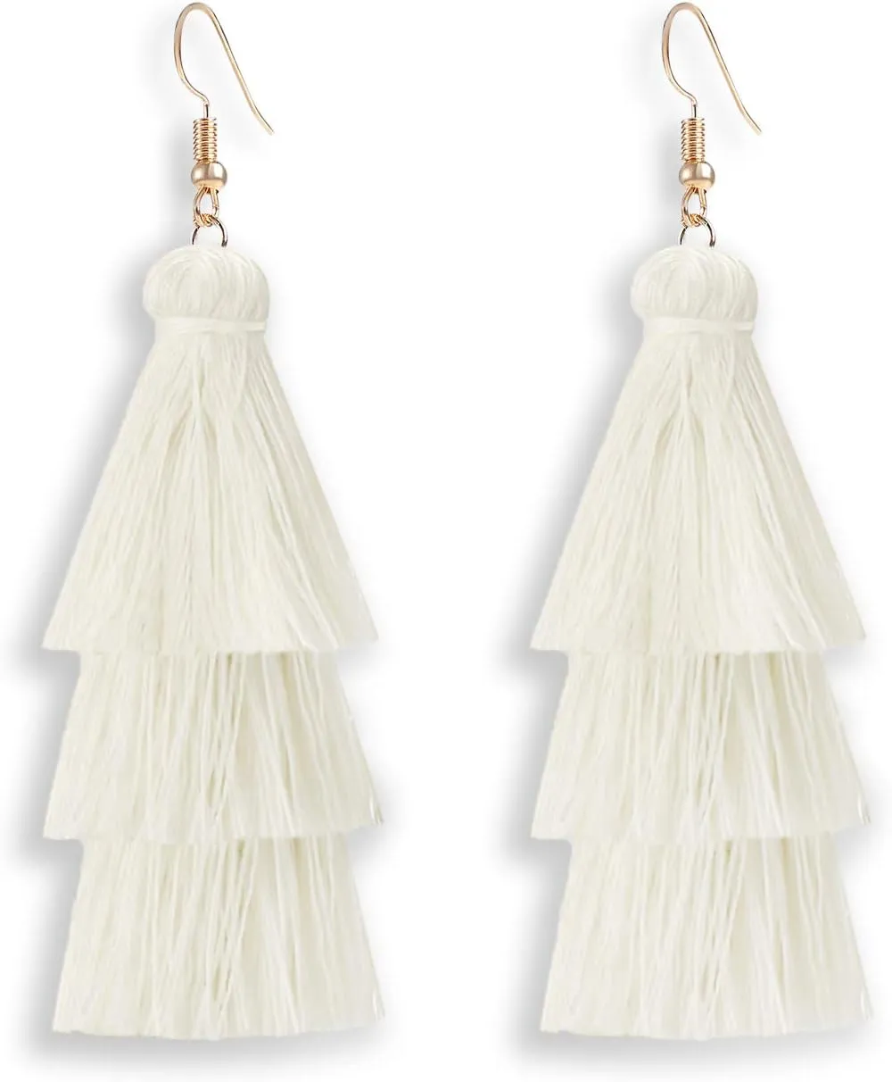 Colorful Tassel Earrings 3 Tier Layered Bohemian, Eardrop Big Dangle Drop Fashion Jewelry Earrings for Women Teen Girls Valentine Birthday Party Gift