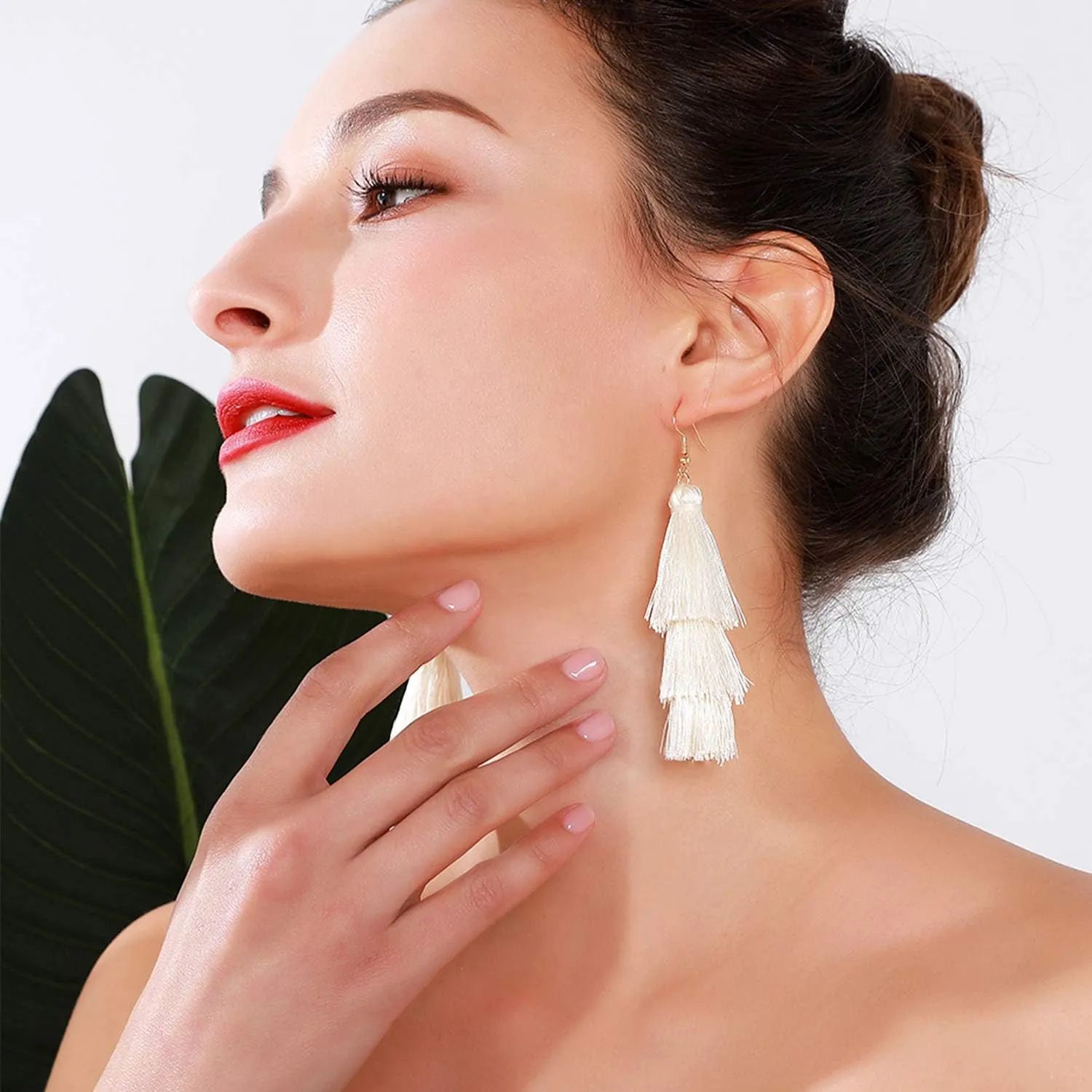 Colorful Tassel Earrings 3 Tier Layered Bohemian, Eardrop Big Dangle Drop Fashion Jewelry Earrings for Women Teen Girls Valentine Birthday Party Gift