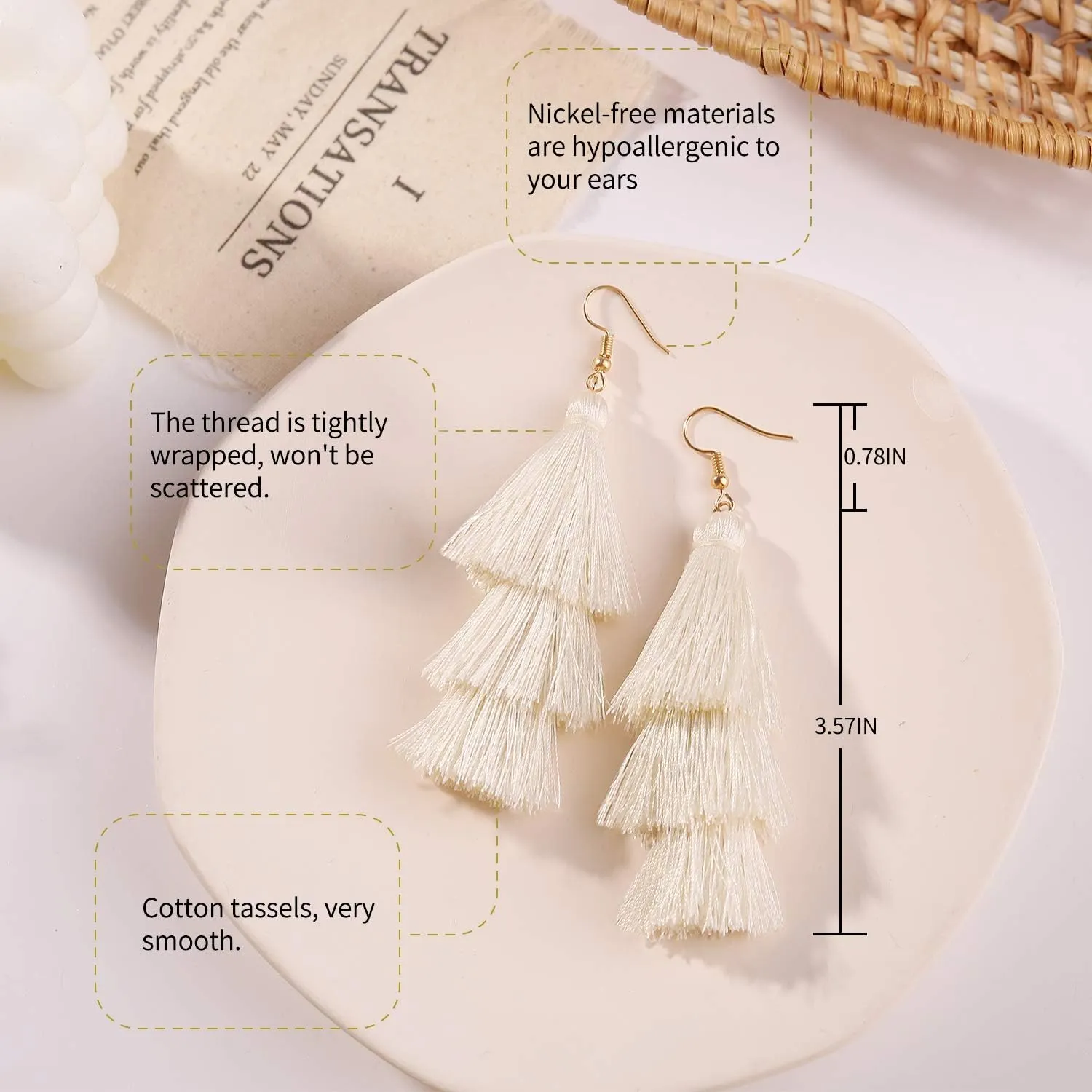 Colorful Tassel Earrings 3 Tier Layered Bohemian, Eardrop Big Dangle Drop Fashion Jewelry Earrings for Women Teen Girls Valentine Birthday Party Gift