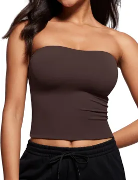 CRZ YOGA Butterluxe Double Lined Tube Tops for Women Going Out Crop Sleeveless Tank Bandeau Strapless Casual Shirts