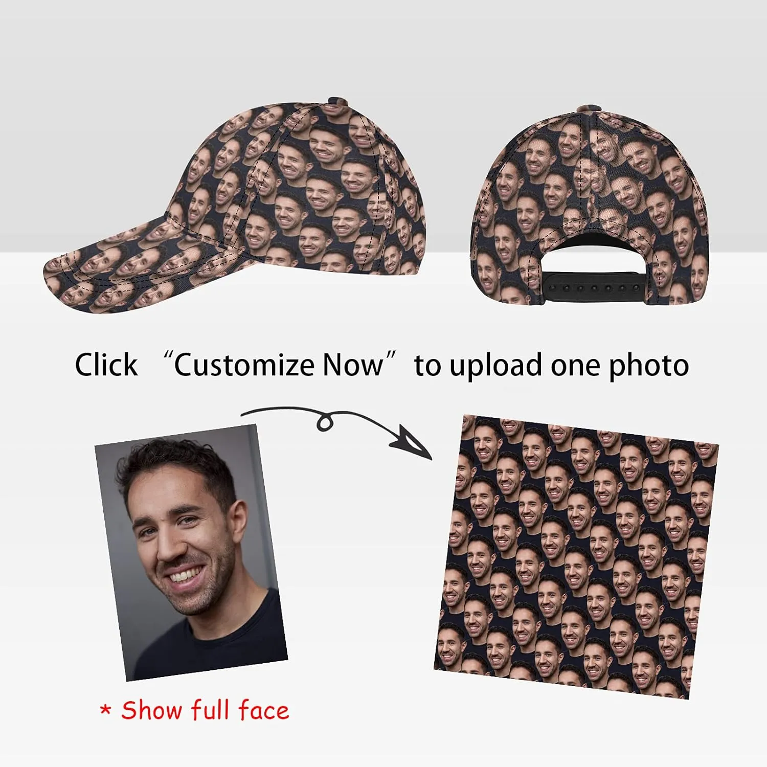 Custom Hats for Men or Women Design Your Own Photo Personalized Face All Over Print Baseball Cap