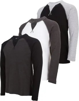 DARESAY 3 Pack: Thermal Long Sleeve Tee Shirt for Men- Henley & Crew Long Sleeve Shirts for Men  Mens Long Sleeve T Shirts