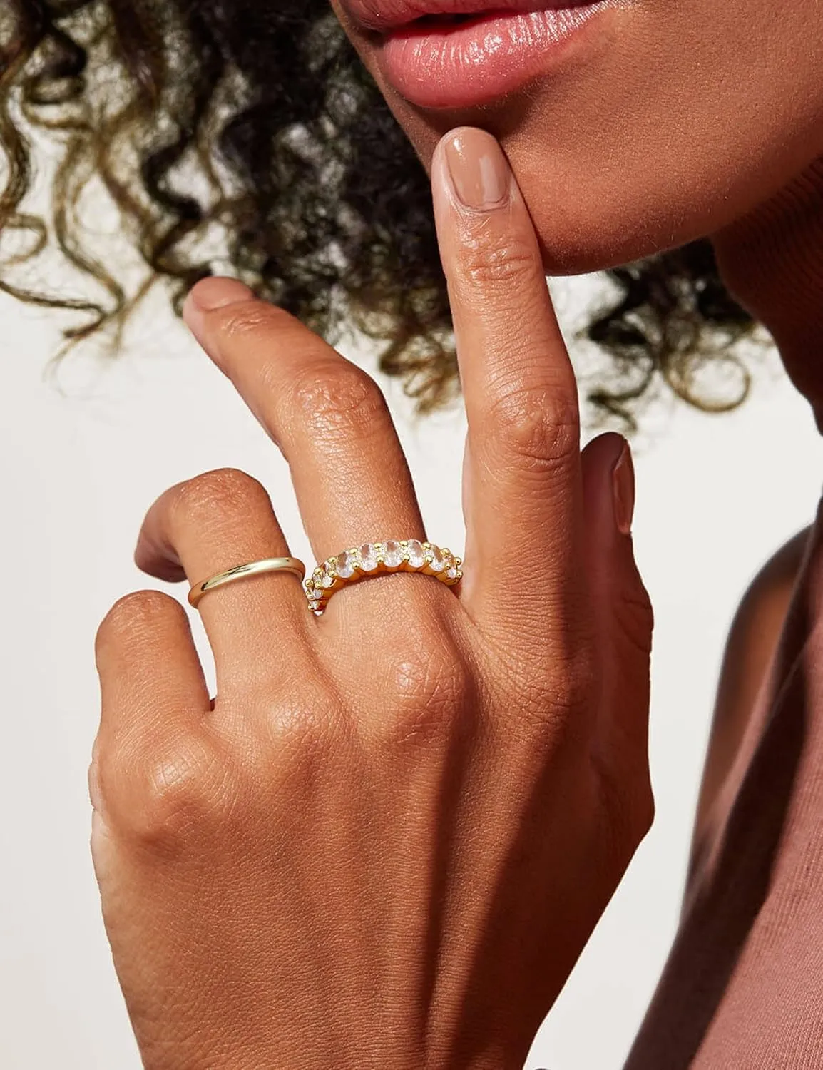 Dochais 5PCS Stackable Gold Silver Rings for Women, Non Tarnish Dainty Cubic Zirconia Rings, 14K Gold Plated Minimalist Wedding Band Rings Set, Trendy Statement Stacking Rings Jewelry Size 5-10