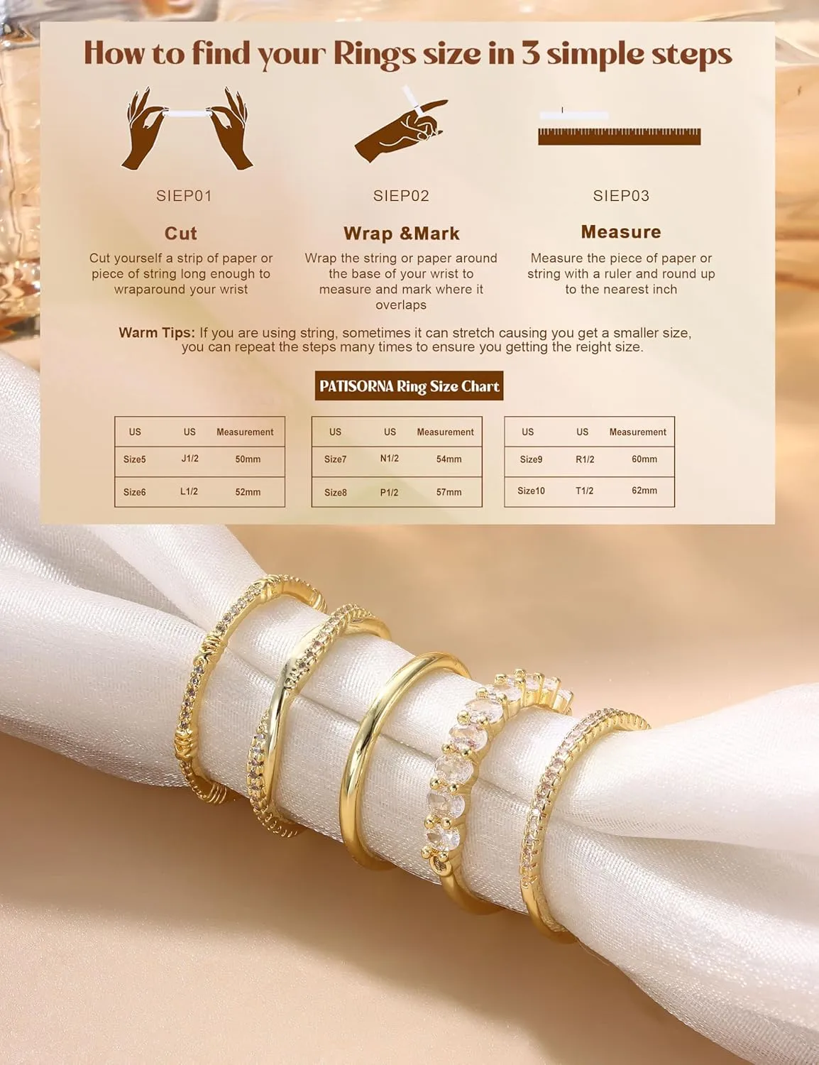 Dochais 5PCS Stackable Gold Silver Rings for Women, Non Tarnish Dainty Cubic Zirconia Rings, 14K Gold Plated Minimalist Wedding Band Rings Set, Trendy Statement Stacking Rings Jewelry Size 5-10