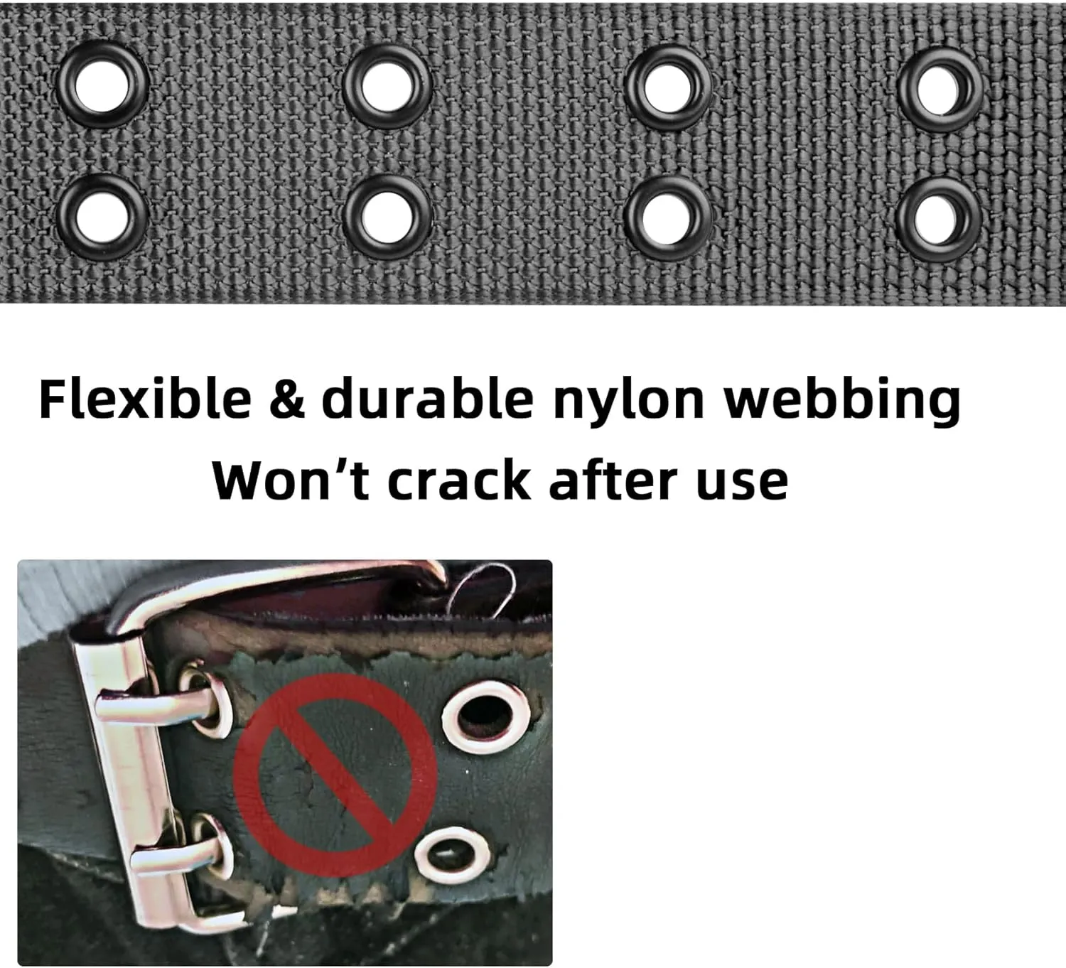 Double Prong Belt Plus Size 39 to 71'' Black Grommet Nylon Belts for Men Women Unisex