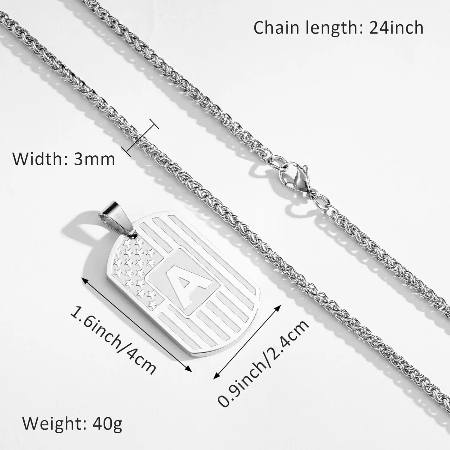 DuoDiner Initial Necklace Gifts for Men Boys Kids,A-Z Capital Letter American Flag Dog Tag Necklaces 24 Inches Stainless Steel Mens Jewelry Gifts