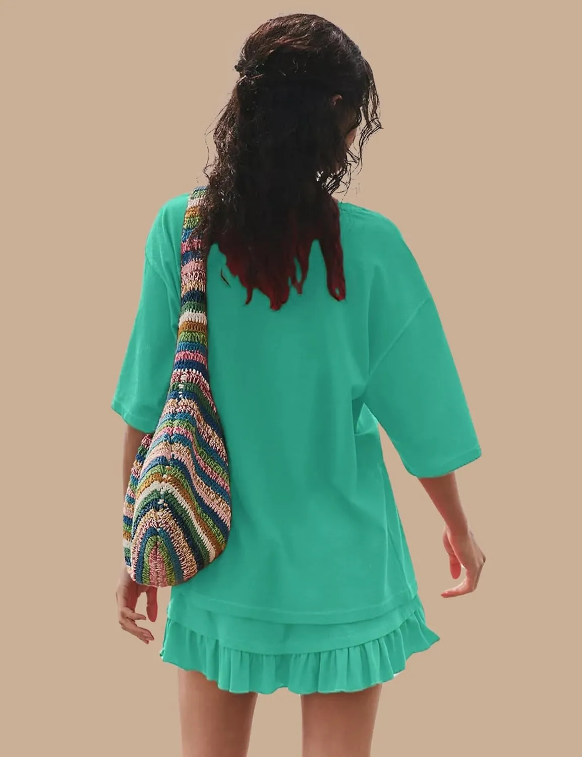 Esmeling Women Summer 2 Piece Skirt Sets Round Neck Short Sleeve Outfits Casual Tops and Pleated Skirts Sets