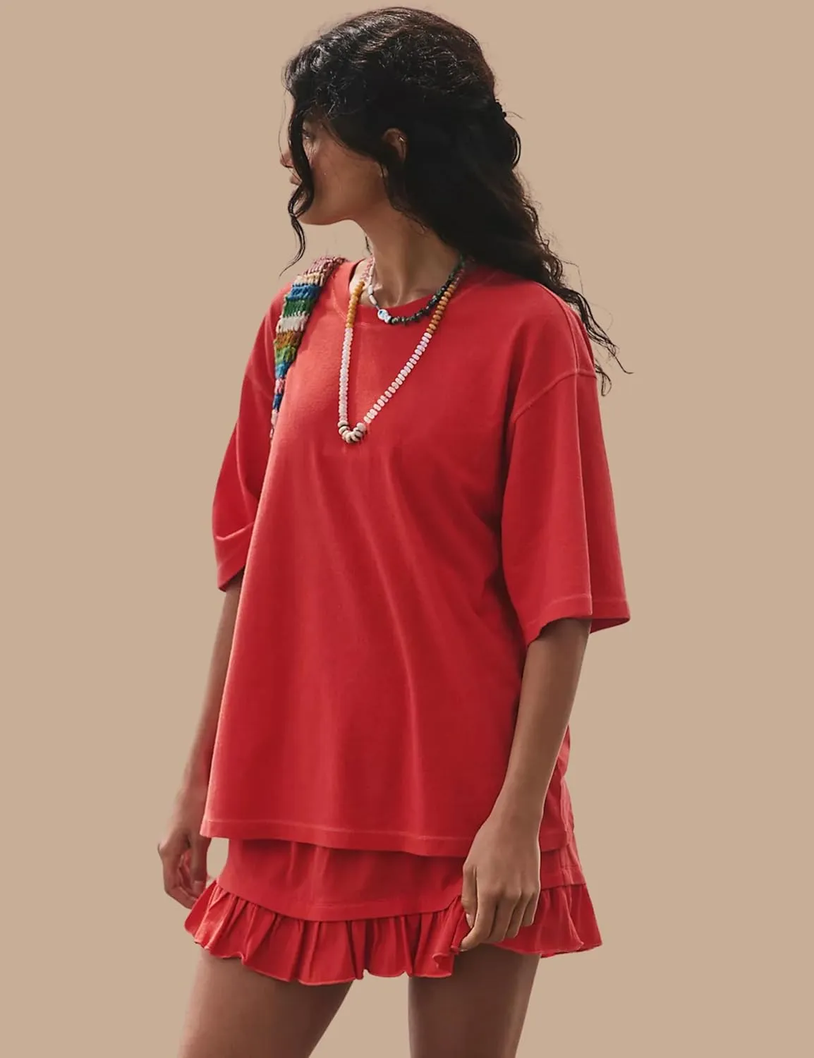Esmeling Women Summer 2 Piece Skirt Sets Round Neck Short Sleeve Outfits Casual Tops and Pleated Skirts Sets