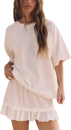 Esmeling Women Summer 2 Piece Skirt Sets Round Neck Short Sleeve Outfits Casual Tops and Pleated Skirts Sets