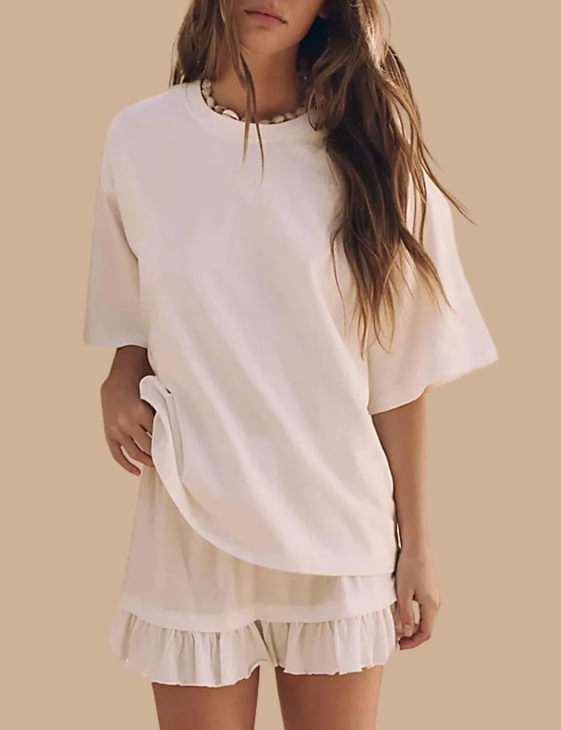 Esmeling Women Summer 2 Piece Skirt Sets Round Neck Short Sleeve Outfits Casual Tops and Pleated Skirts Sets