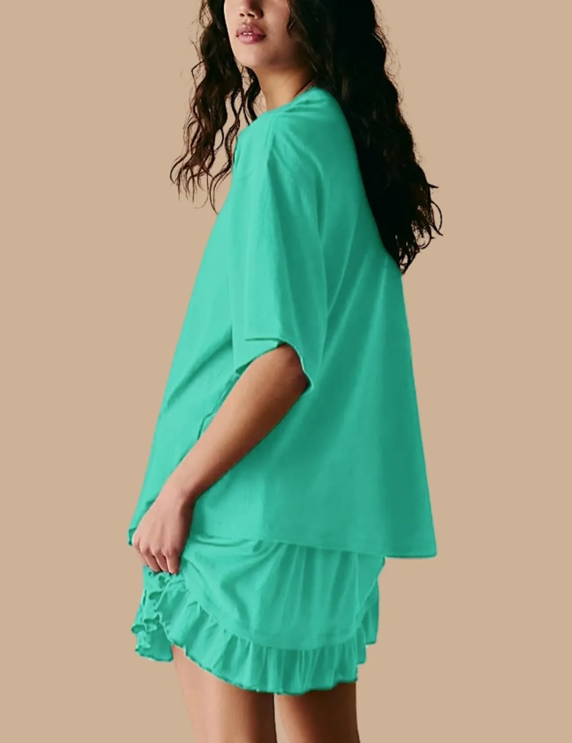 Esmeling Women Summer 2 Piece Skirt Sets Round Neck Short Sleeve Outfits Casual Tops and Pleated Skirts Sets