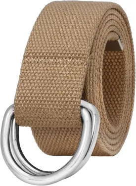 Falari Canvas Web Belt Metal Double D Ring Buckle for Men Women Casual Cloth Military Style Belt 1 1/2" Wide