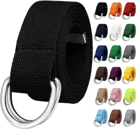Falari Canvas Web Belt Metal Double D Ring Buckle for Men Women Casual Cloth Military Style Belt 1 1/2" Wide