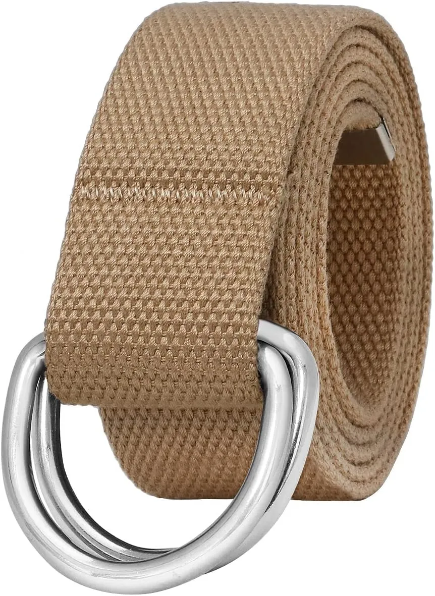 Falari Canvas Web Belt Metal Double D Ring Buckle for Men Women Casual Cloth Military Style Belt 1 1/2" Wide