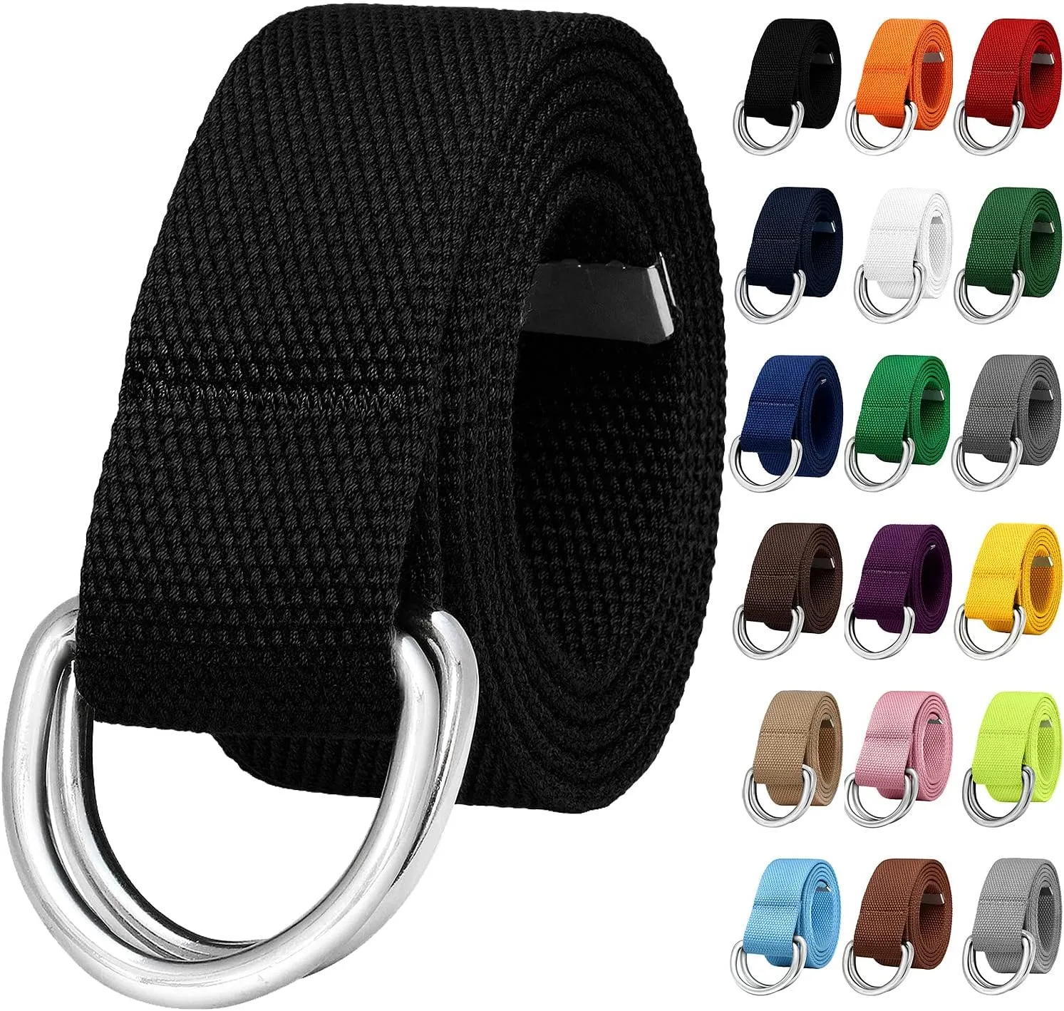 Falari Canvas Web Belt Metal Double D Ring Buckle for Men Women Casual Cloth Military Style Belt 1 1/2" Wide