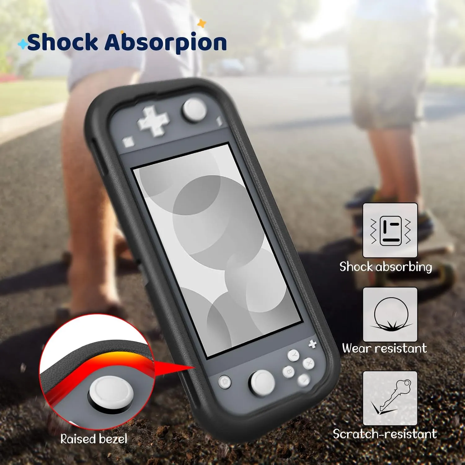FINTIE Kids Case for Nintendo Switch Lite 2019 with Game Card Slots - [Ultralight] Shockproof Protective Cover with Ergonomic Grip, Kids Friendly Grip Case for Switch Lite Console, Black