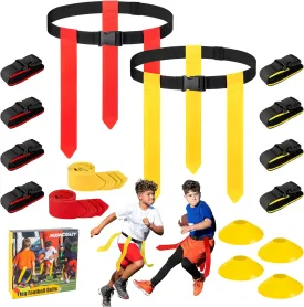 Flag Football Belts, 6/8/10/12/14 Player Flag Football Set for Kids, Youth & Adult, Adjustable Flag Football for Waist 22-43"