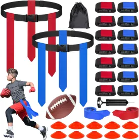 Flag Football Set - 14/20 Player Adjustable Belts with Cones, Football, Pump, Bag, for Youth and Adults Training