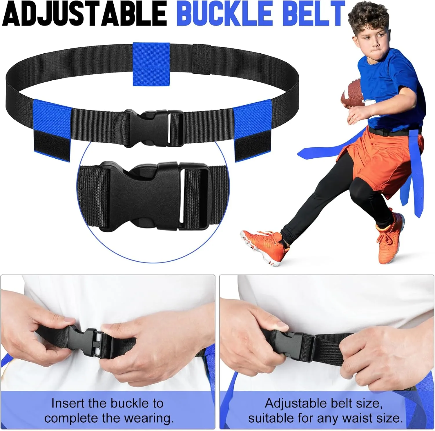 Flag Football Set - 14/20 Player Adjustable Belts with Cones, Football, Pump, Bag, for Youth and Adults Training
