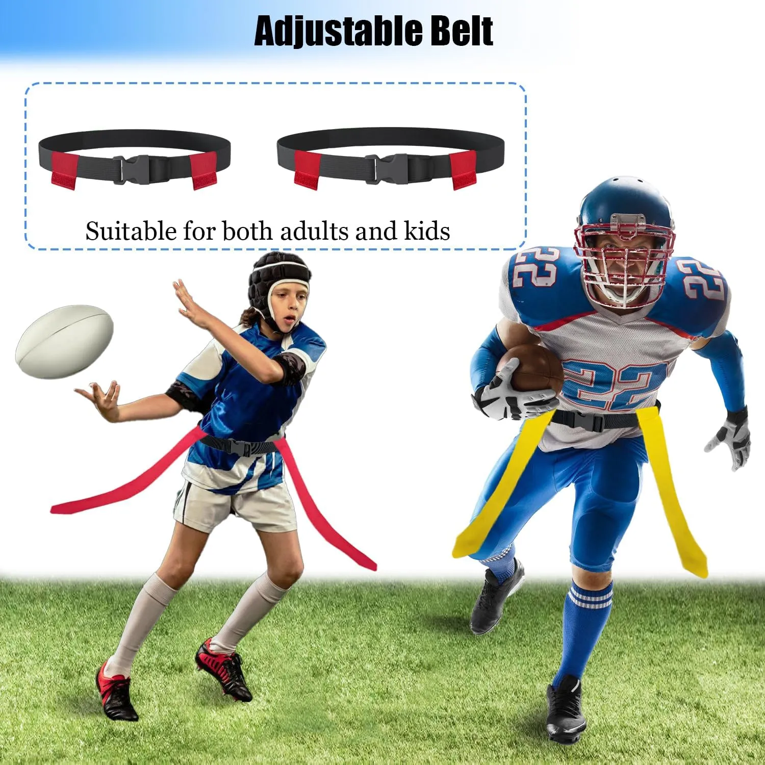 Flag Football Set, 8/14/28 Player Football Flags and Belts Set, Flag Football Belts for Youths, Adults