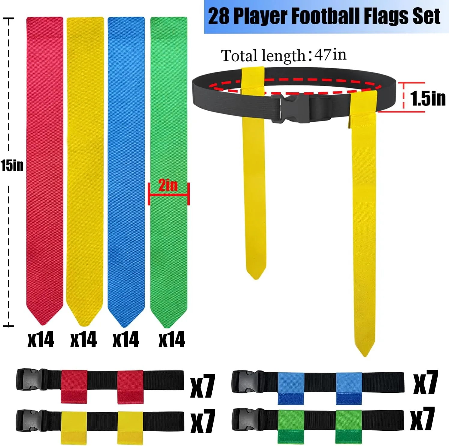 Flag Football Set, 8/14/28 Player Football Flags and Belts Set, Flag Football Belts for Youths, Adults