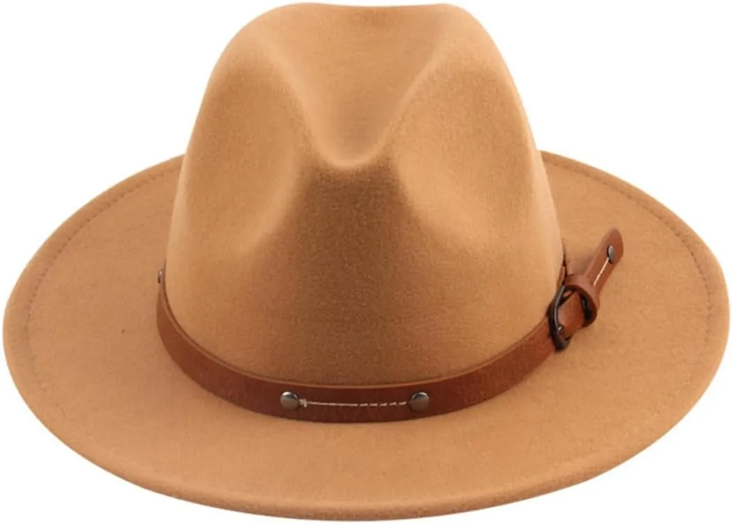 Gatuida Flat Top Woolen Jazz Hat Wide Brim Elegant and Comfortable Many Colors Khaki