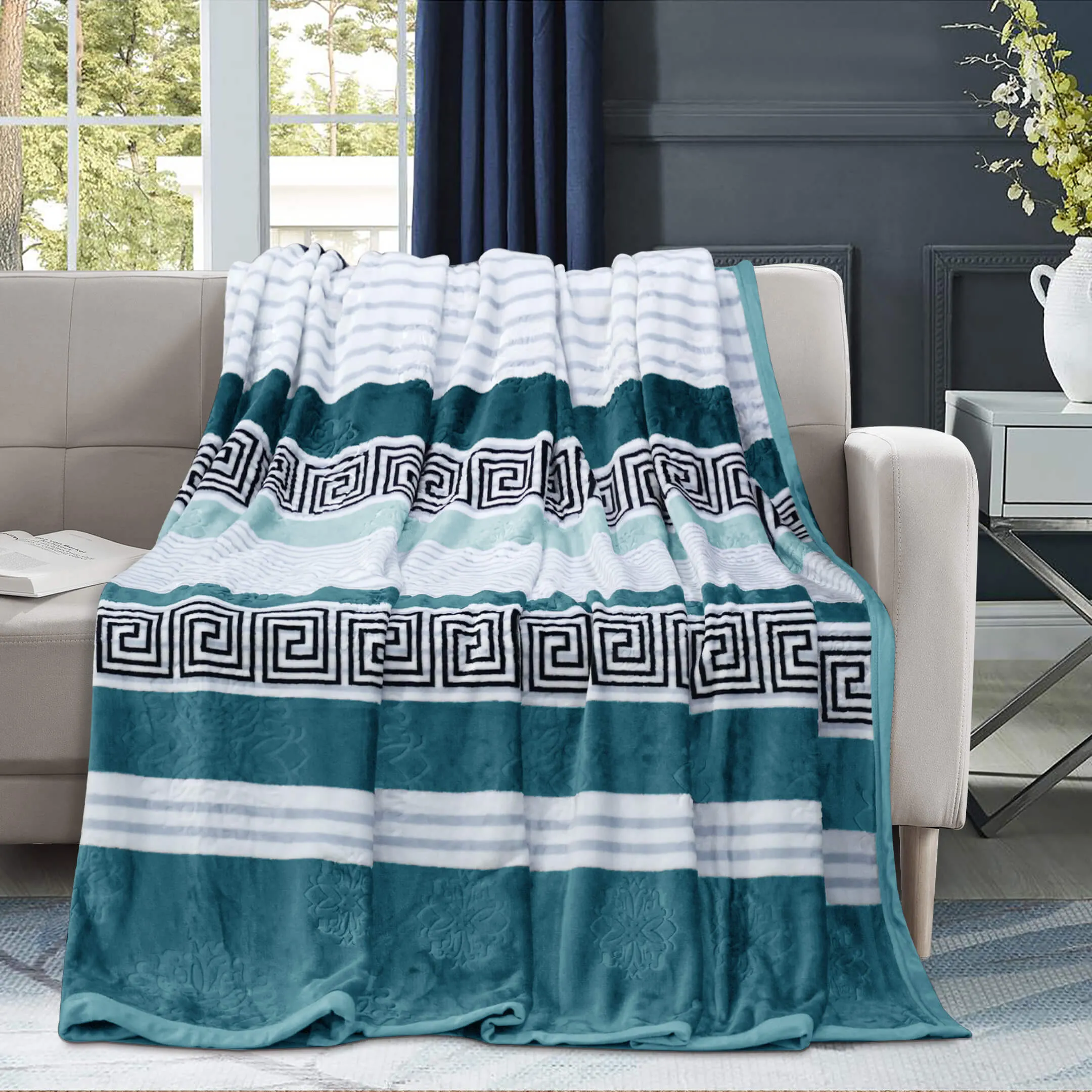 Geo Print Embossed AC Fleece Blanket