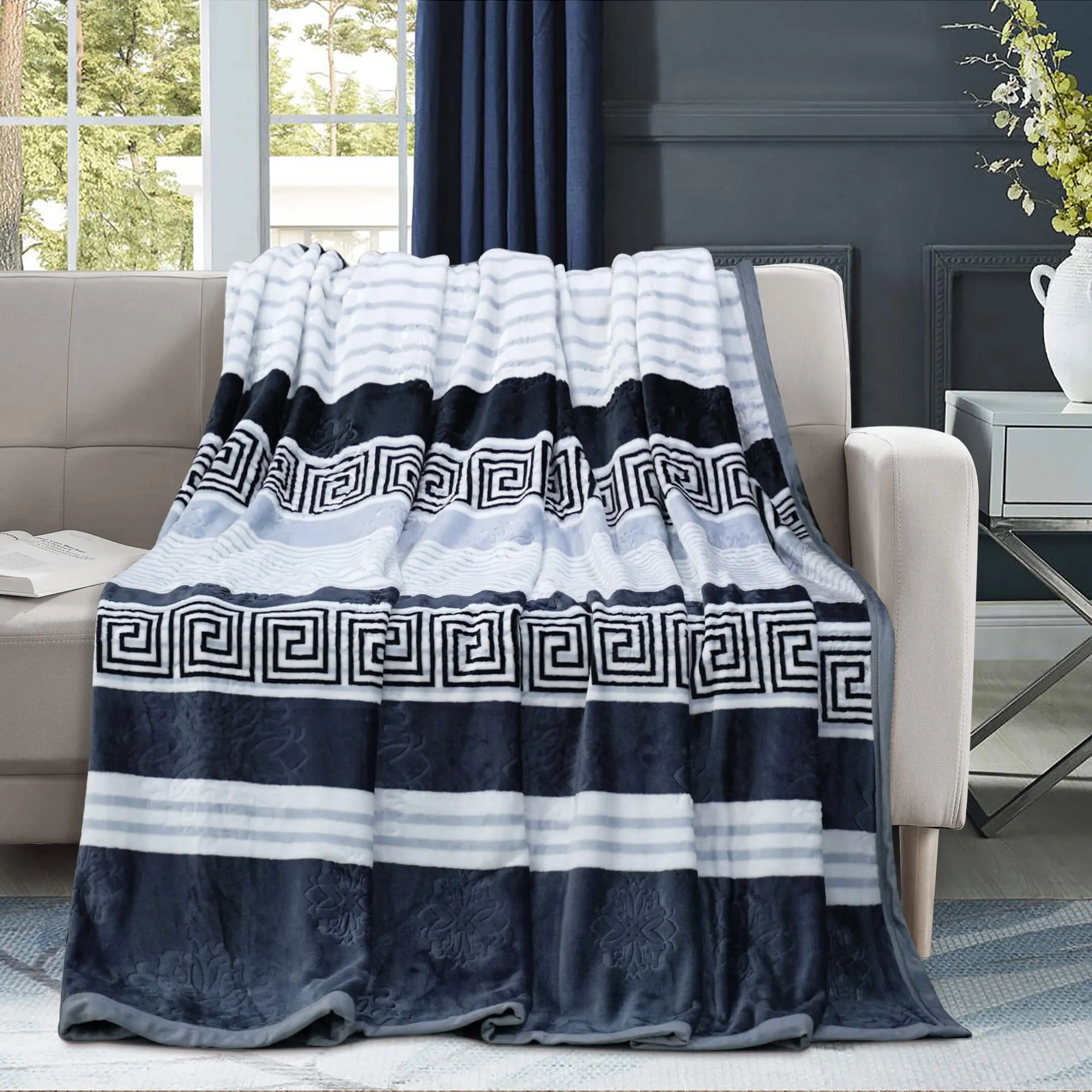 Geo Print Embossed AC Fleece Blanket